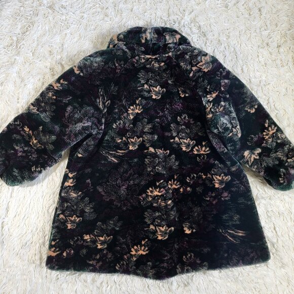 Vintage Monterey Fashions Faux Fur Black Leaf Swing Coat Jacket Medium - Picture 15 of 15
